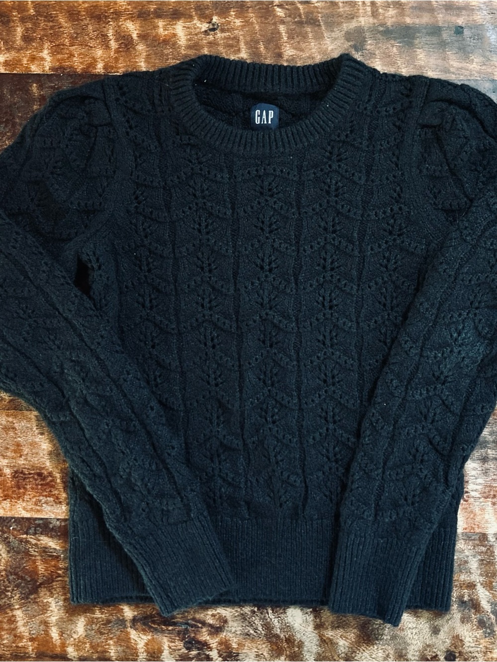 GAP Black Textured Cable Knit Crewneck Sweater